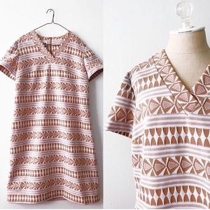 Vintage V Neck Aztec Print Dress (Blush + Gold)